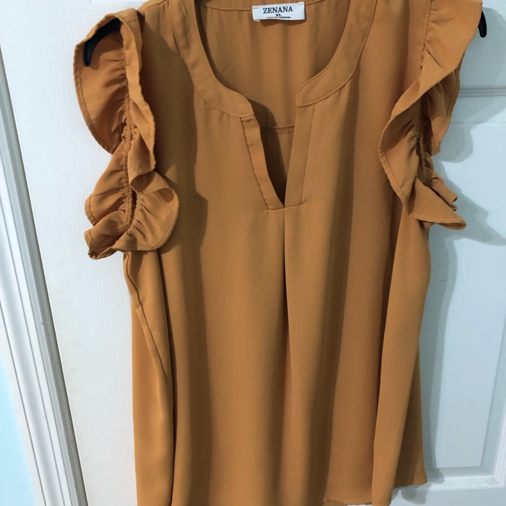 Women's Ruffled Sleeve Top - Mustard